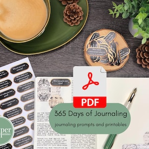 365 días de diario / Ideas para cada mes / Libro de contabilidad vintage Flora y fauna / Comienza a escribir un diario / Formato carta PDF / Pegatinas / Digital