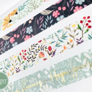 Washi Sample Card | Flowers & Foliage | Floral Washi | Leaves Flowers Gold Foil | Spring | Summer