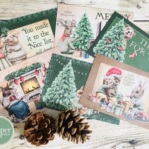 Set di 6 adorabili cartoline di Natale / Auguri di Buone Feste / Biglietti di Natale / Scrapbooking / Fai da Te / Decorazione / Tema Bosco Grazioso