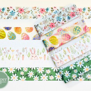 Washi-voorbeeldkaart | Pasen | Lente | Paashaas | Paaseieren | Madeliefjes | Gazon | Bloemen | Goudfolie