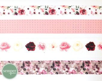 Washi Sample Card | handmade | Roses | Floral Washi | Flowers | Purple | Pink | Polka Dots | Gold Foil