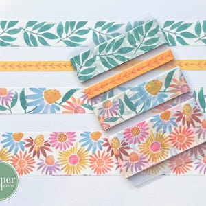 Washi Sample Card | Watercolor Flowers & Leaves | Floral Washi | Leave Washi | Daisies
