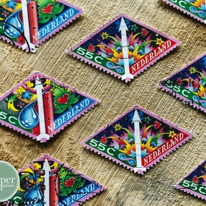 francobollo postale / set di 10 / francobollo rombo / 55c Nederland / 1993 / francobolli d'epoca annullati / decemberzegel / fuochi d'artificio / candela / Capodanno