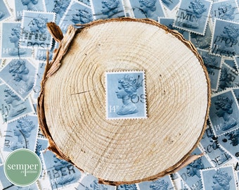 postal stamp bundle | light blue | 14p Queen Elizabeth Great Britain | 1973 | British canceled vintage mail stamps | United Kingdom
