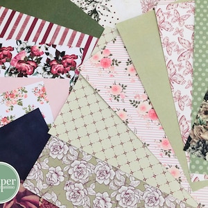 Carta per scrapbooking / Carta per journaling / Set di carta / 19 fogli / 19 disegni / Carta artigianale / Carta fantasia / Rose vintage