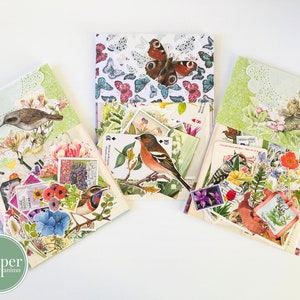 Kit de diario de primavera grande / A5 / Papel vitela / Páginas de libros antiguos / Recortes / Verkade y naipes / Flores, pájaros, bulbos