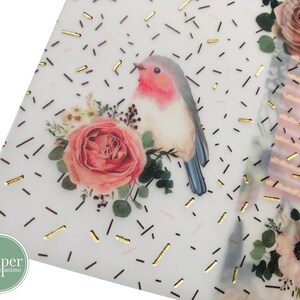 Set velijnpapier | A5 | Zwartroze vogels | Goudfolie | Florafauna | Dagboekpapier | Plakboekpapier | 12 vellen | 12 ontwerpen