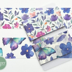 Washi-voorbeeldkaart | Zomerbloemen en vlinders | Grote washi | Blauwe bloemen | Viooltjes