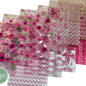 Set velijnpapier | A5 | Roze bloemen | Bladeren | Zilverfolie | Bloemen | Dagboekpapier | Plakboekpapier | 12 vellen | 12 ontwerpen