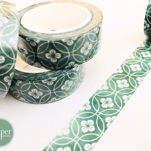 1 rol groene geometrische bloemenwashi | papieren tape | afplaktape | cirkels | natuur | bloemen | kersenbloesem | 10 m lang en 1,5 cm breed