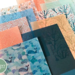 Set di carta velina / A5 / Balene e barriera corallina / Vita oceanica / Carta per scrapbooking / Carta per diario / Carta per biglietti / 12 fogli