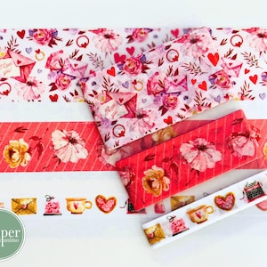 Tarjeta de muestra washi / Correo postal / Carta de amor / Día de San Valentín / Máquina de escribir / Rosa / Corazones / Papel de aluminio / Compromiso