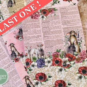 Carta per scrapbooking / Coniglietti floreali / 15 x 15 cm / Set di carta / 12 fogli / 12 disegni / Carta artigianale / Agnello pasquale / Fiori / Rosa