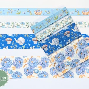 Washi-voorbeeldkaart | Cupcakes en blauwe bloemen | Theepot | Introvert leven | Bloemen | Natuur | Gebloemde wassing