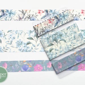 Washi-voorbeeldkaart | bloemen | bloemen | illustratie | flora | bladeren | blauw | roze