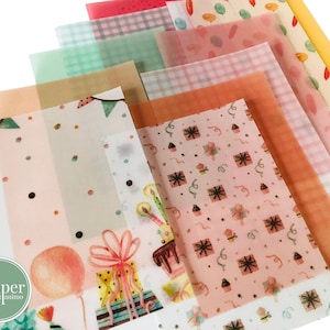 Juego de papel vitela, tamaño A5, para fiestas de cumpleaños, papel para álbumes de recortes, papel para manualidades con tarjetas, 12 hojas, 12 diseños