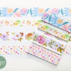 Washi Sample Card | Summer Flowers | Floral Washi | Boho | Purple | Pink | Tulips | Flip Flops
