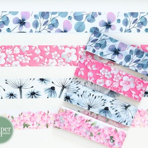 Washi-voorbeeldkaart | Roze en grijze bloemen | Witte bloemen roze washi | Kersenbloesem | Aquarelbladeren | Kruiden | Monochroom bloemen