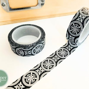 1 rol zwart-witte geometrische washi | papieren tape | afplaktape | zwart-wit | minimalistisch | volle rol 10 m 1,5 cm