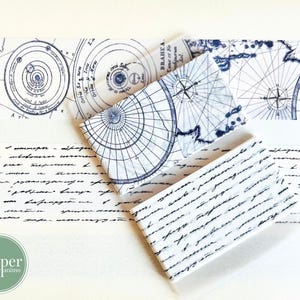 Washi-voorbeeldkaart | Vintage zeekaart | Vintage handschrift | blauw | wit | zwart | Reis-washi | Zeevarende | Stuurwiel | Cursief