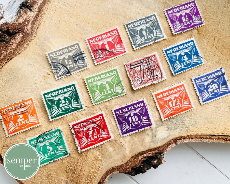 Lot de timbres néerlandais vintage colorés Années 40 Pays-Bas 1/2 2 2 3 4 5 7 10 17 20 centimes Pays-Bas Timbres-poste oblitérés néerlandais ailes image 8