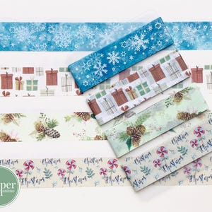 Washi-voorbeeldkaart | Kerstmis | Kerstmis | Kerstvakantie | Sneeuwvlokken | Winter | Dennenappels | Cadeaus | Candy Cane Lollipop | Zilverfolie