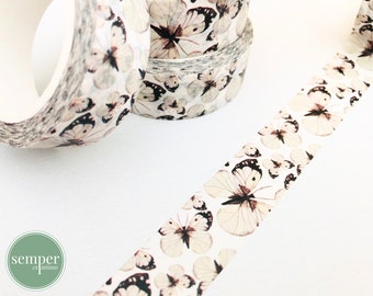 1 roll butterfly washi | paper tape | masking tape |butterflies | nature | summer |white | 10m long 1.5cm wide