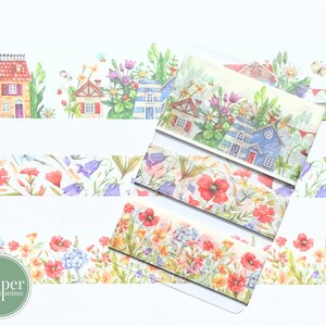 Washi-voorbeeldkaart | Zomerbloemen | Klaprozen | Gute Huizen | Bloemenveld | Gebloemde wassing