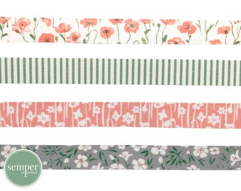 Washi Sample Card | handmade | Poppies | Floral Washi | Flowers | Green | Classiky stripes | Classiky flowers | Kikusui | Japanese washi