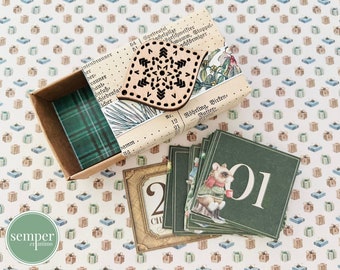 Christmas Holidays Cute Countdown Cards in Handmade Gift Box | Journaling Craft Paper | Cardboard Ephemera Set | Scrapbooking | Advent Box