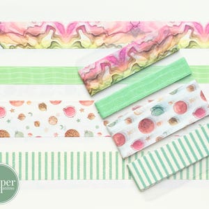 Washi-voorbeeldkaart | Zacht groen en roze | Aquarel | Klassieke groene strepen | Universum | Planeten | Geluk