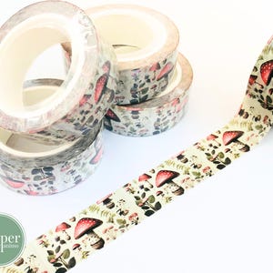 1 rotolo di illustrazioni di funghi vintage washi / nastro di carta / nastro adesivo / fauna / flora / funghi / 10 m di lunghezza 1,5 cm di larghezza