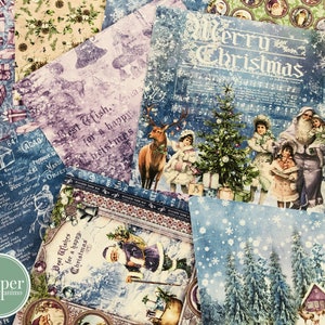 Set di carta Merry Christmas / Carta per scrapbooking / 12 fogli / 12 design / Natale / Stagione delle feste invernali / Romantico vintage / Babbo Natale / 15 x 15 cm