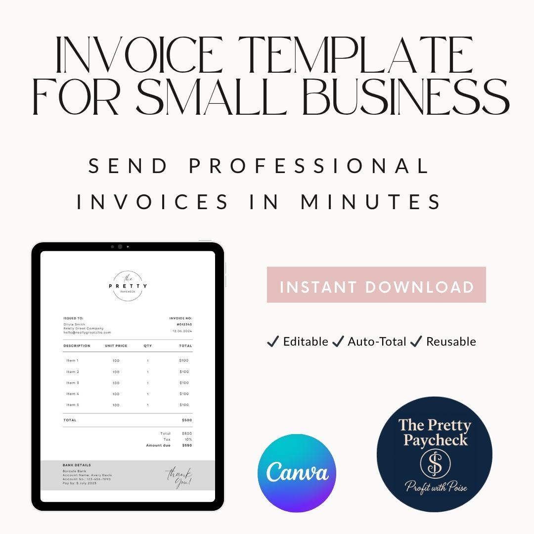 Invoice Template for Small Business | Editable Canva Invoice ...