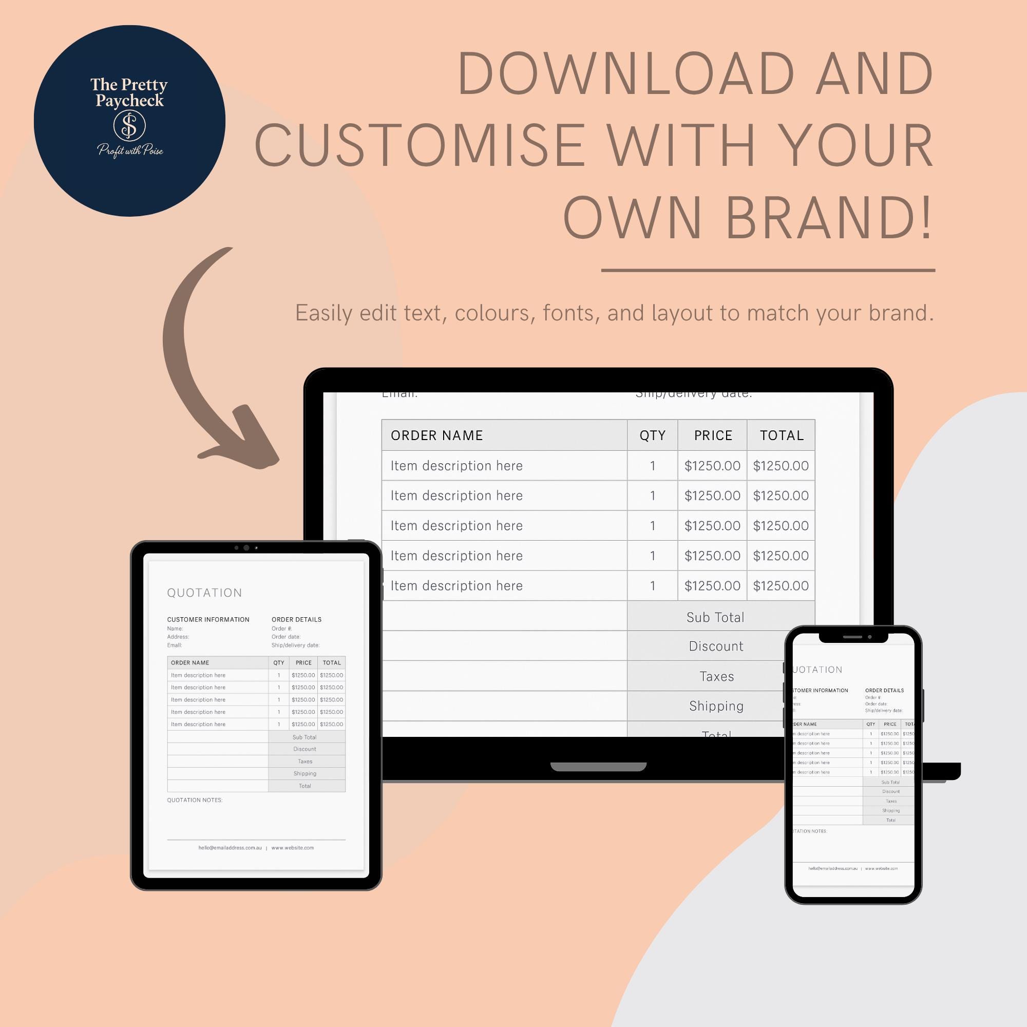 Editable Quote Template for Small Business | Instant Download Pricing ...