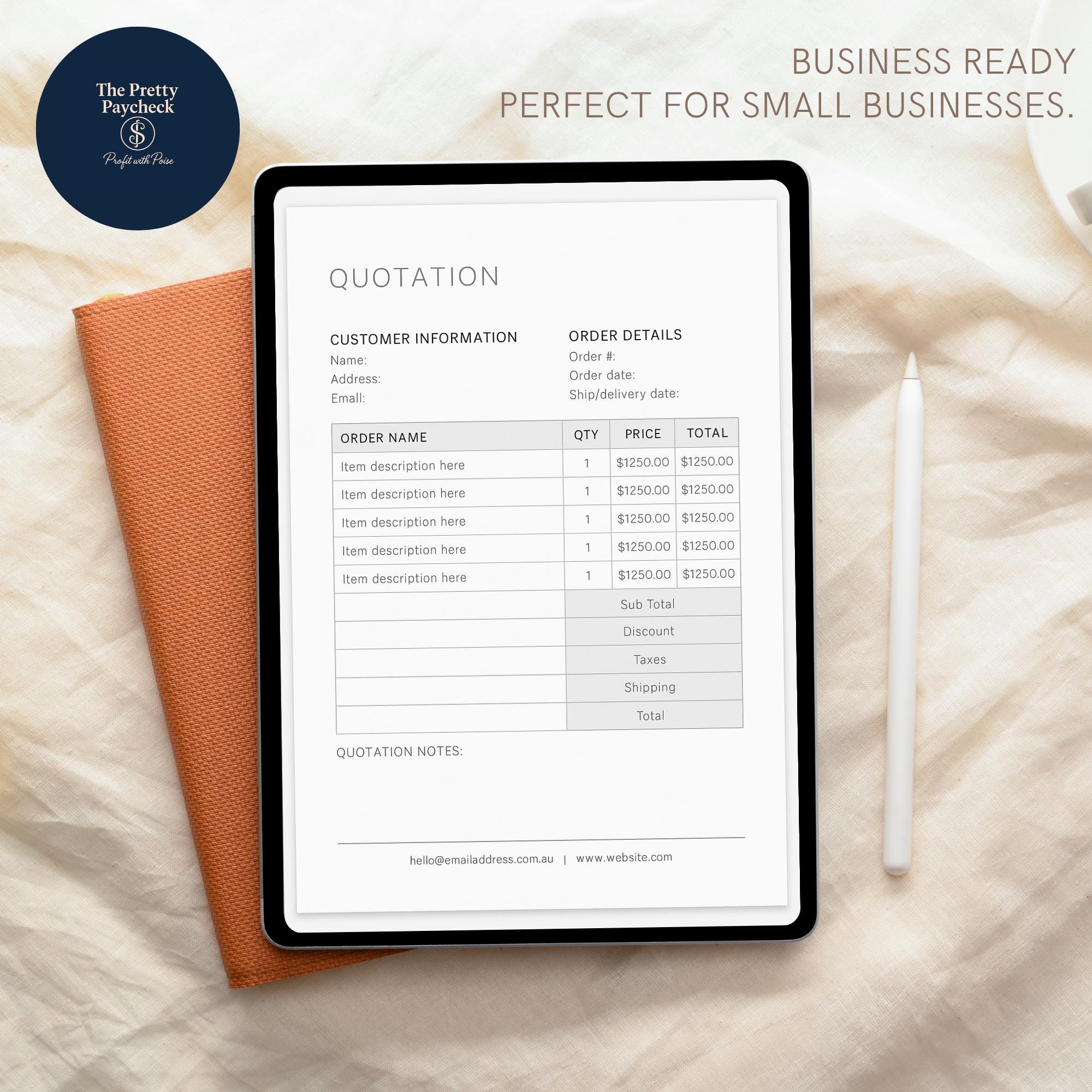 Editable Quote Template for Small Business | Instant Download Pricing ...
