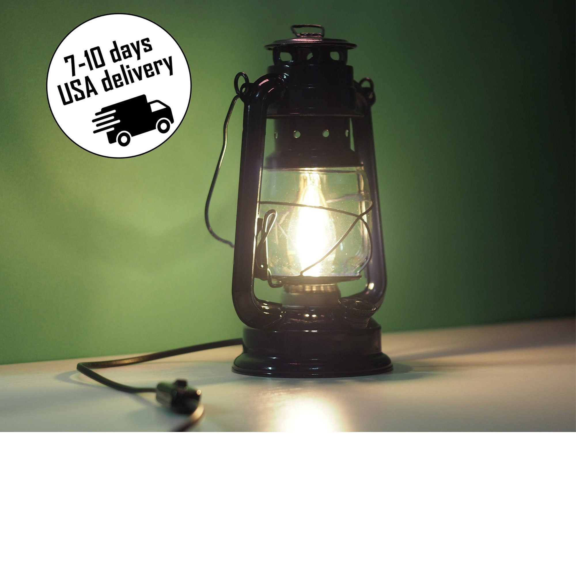 Electric Lantern Table Lamp FLAT BLACK 12 Electric Hurricane Lantern,  On-off Switch, Handmade Rustic Lantern Lamp 