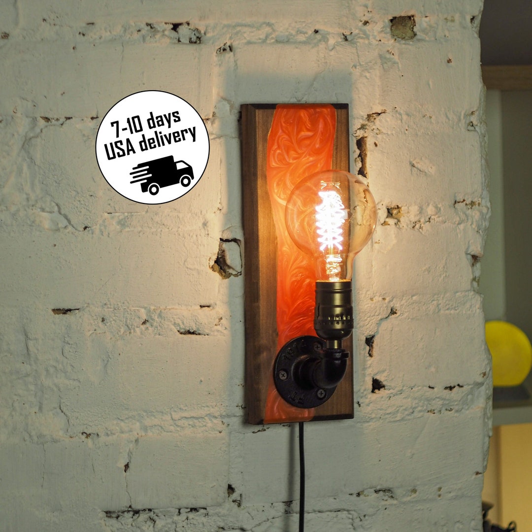 Plug in Pendant Light Red Epoxy Wooden Wall Lamp Plug in Etsy