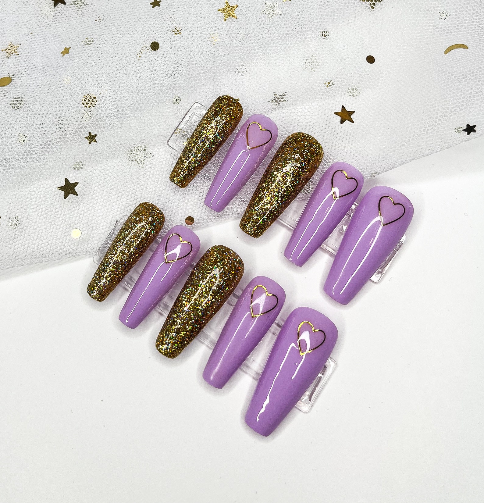 Press On Nails Coffin Long Glue On Nails Hand Painted Etsy