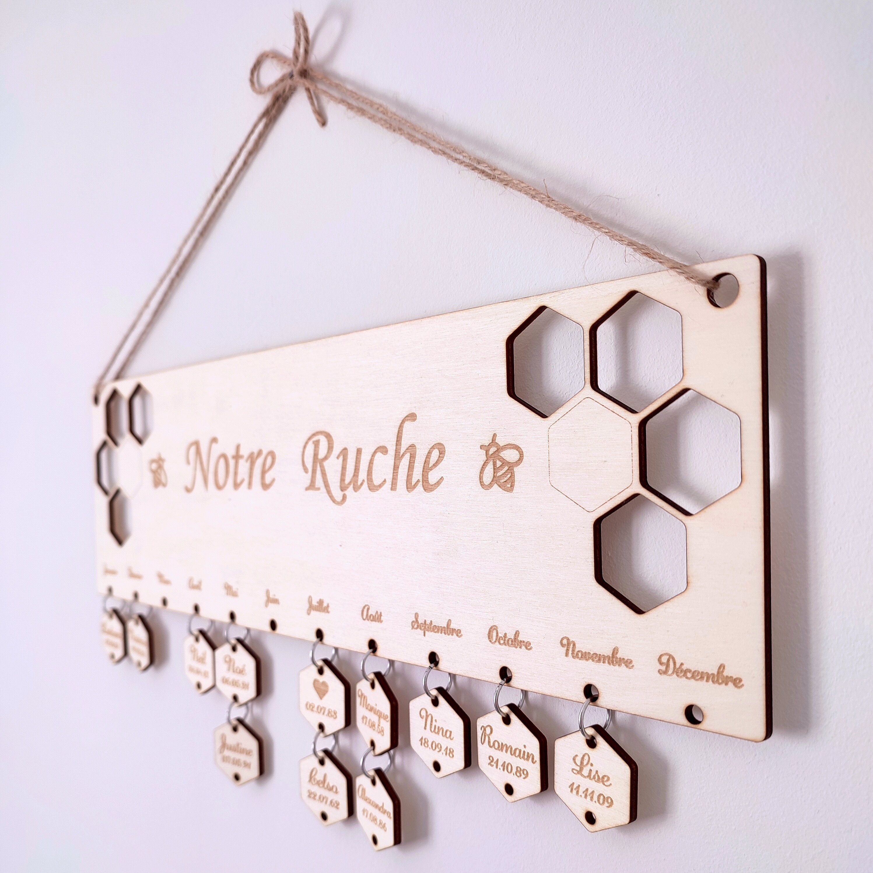 Calendrier Anniversaire Personnalisable en Bois, Calendrier Mural Perpétuel Des Anniversaires à Accr