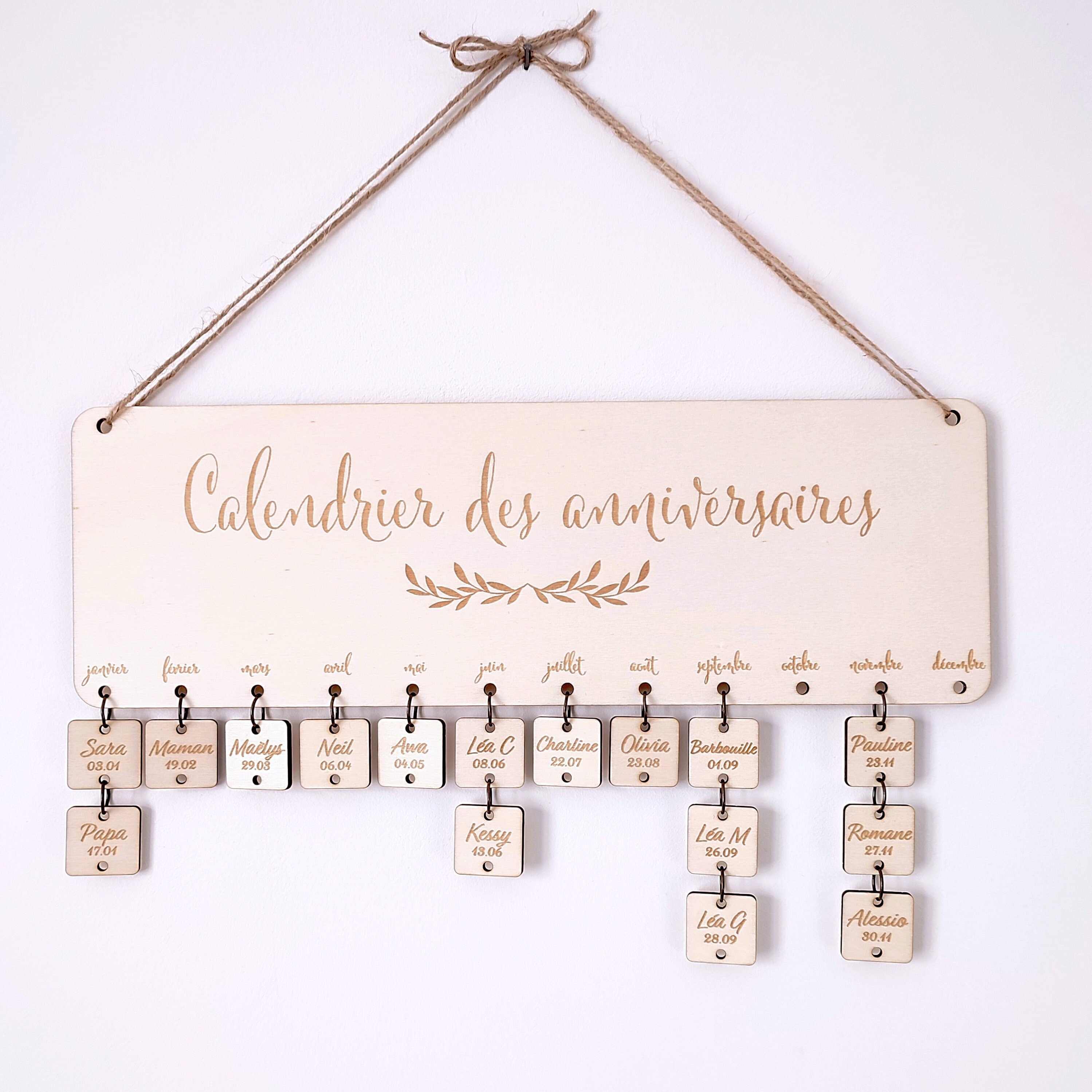 Calendrier Anniversaire Personnalisable en Bois, Calendrier Mural Perpétuel Des Anniversaires à Accr