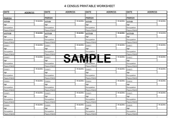 4 Census Printable Worksheet genealogy family history | Etsy