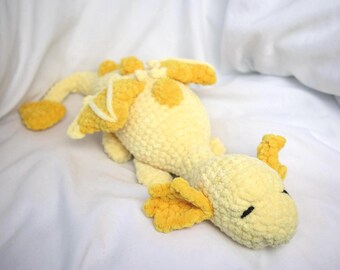 Handmade Crochet Dragon Plushie: Baby Yellow with bright Yellow Details