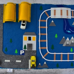 Roads Activity Mat, Car Rug Train, Train Track, Boys Travel Toy, Travel Game, Playing Carpet Roadmap, Travel Train Mat, Imaginative Play