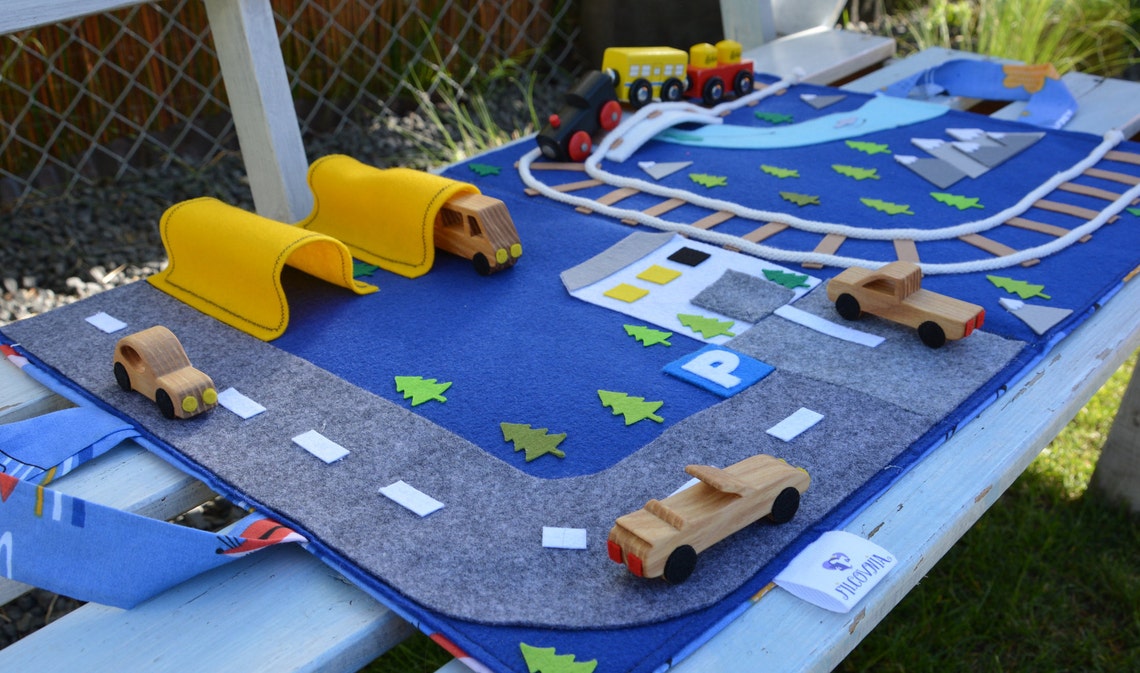 Fold Up Felt Car Mat Car Rug Train Play mat Train Track Etsy