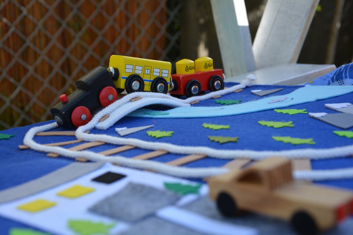 Fold Up Felt Car Mat Car Rug Train Play mat Train Track Etsy
