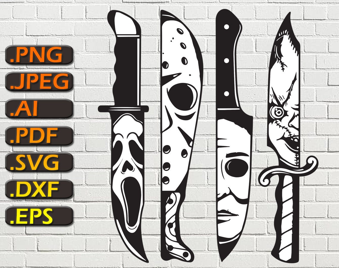 Horror movie characters in knives svg, Michael Myers svg, Jason Voorh…