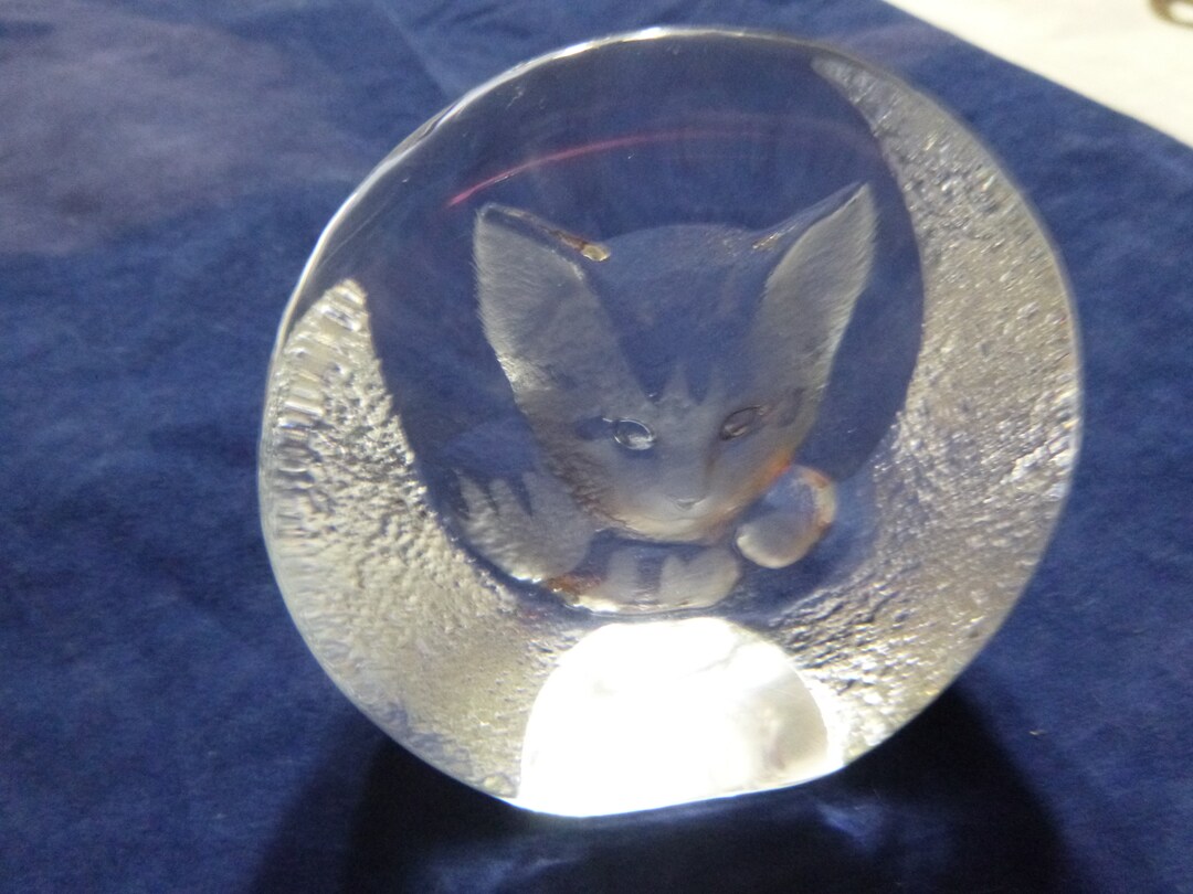 Mat Jonasson Signed Cat Head Glass Paperweight 9176 Etsy