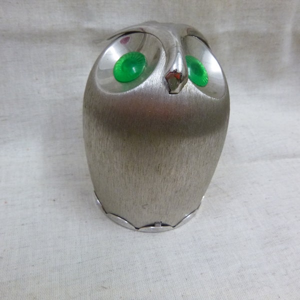 Napier Art Deco brushed aluminum green  eyed owl bank