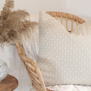 Mila Throw Pillow, Natural with White Dot